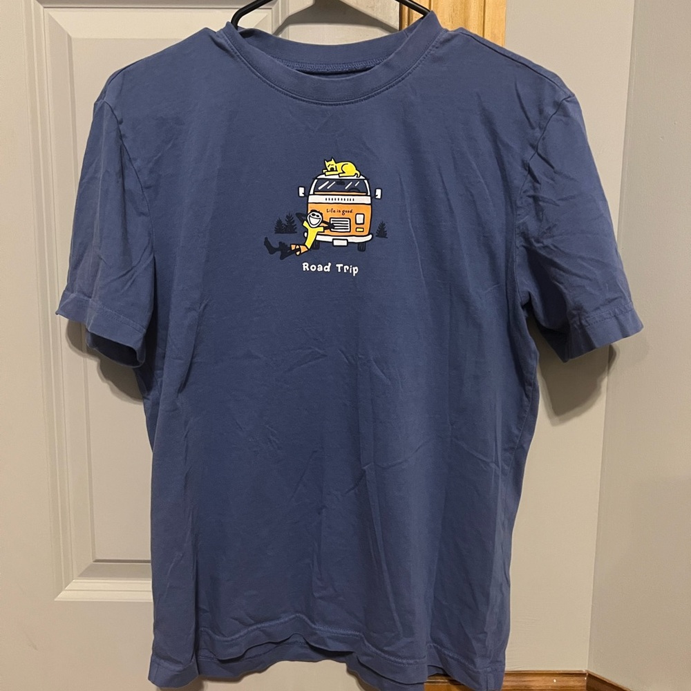 Life is Good Blue T-Shirt with Road Trip Graphic